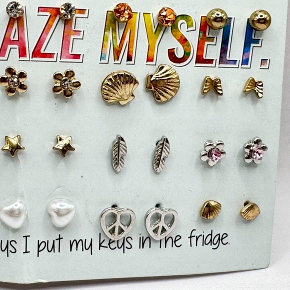 16 pairs Dainty Small Bohemian Jewelry Pierced Ears Fashion Earrings Pearls Stud - Picture 6 of 8